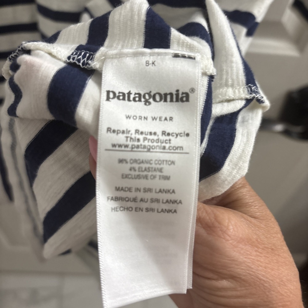 Patagonia Seatoller Dress Blue White Nautical Stripes 3/4 sleeve Size L - Picture 4 of 5